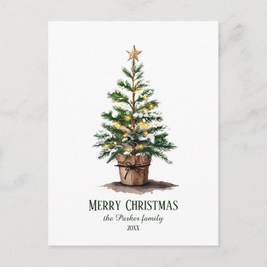 Elegante Waterverf kerstboom, oprechte wens Feestdagenkaart (Voorkant)