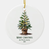 Elegante Waterverf kerstboom, oprechte wens Keramisch Ornament (Voorkant)