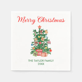 Elegante Waterverf Kerstboom Ornamenten & Gift Servet