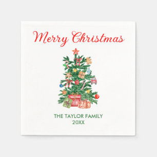 Elegante Waterverf Kerstboom Ornamenten & Gift Servet