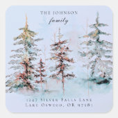 Elegante Waterverf Kerstboom Retouradres Vierkante Sticker (Voorkant)