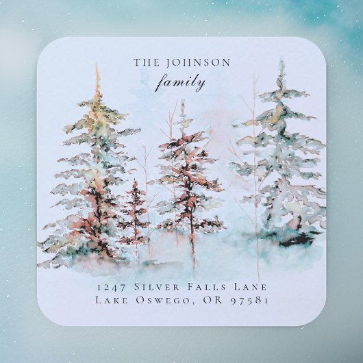 Elegante Waterverf Kerstboom Retouradres Vierkante Sticker