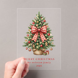 Elegante Waterverf Kerstboom Rode Gingham Strik Acryl Uitnodigingen