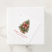 Elegante Waterverf Kerstboom Rode Gingham Strik Bedankjes Labels (In situ)