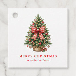 Elegante Waterverf Kerstboom Rode Gingham Strik Bedankjes Labels