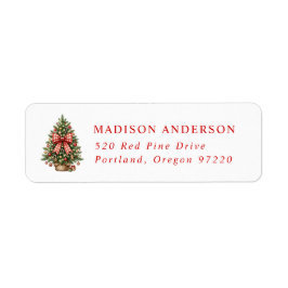 Elegante Waterverf Kerstboom Rode Gingham Strik Etiket