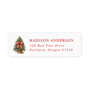 Elegante Waterverf Kerstboom Rode Gingham Strik Etiket