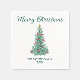 Elegante Waterverf Kerstboom Typografie Servet