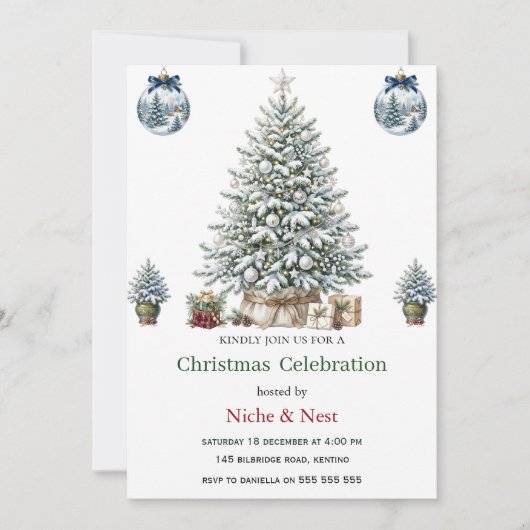Elegante waterverf kerstboom uitnodiging (Voorkant)
