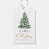 Elegante Waterverf Kerstboom Vakantie Cadeaulabel (Voorkant)