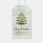 Elegante Waterverf Kerstboom Vakantie Feest Cadeaulabel (Voorkant)