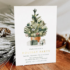 Elegante Waterverf Kerstboom Vakantiefeest Folie Uitnodiging