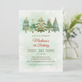 Elegante Waterverf kerstboom verjaardagsfeestje Kaart (Staand voorkant)