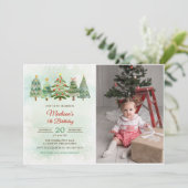 Elegante Waterverf kerstboom verjaardagsfeestje Kaart (Staand voorkant)