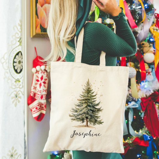Elegante Waterverf kerstboomden Tote Bag