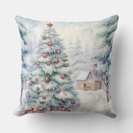 Elegante waterverf kerstboomkussen  kussen