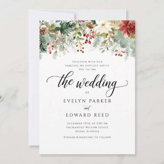 Elegante Waterverf Kerstbruiloft Kaart (Voorkant)