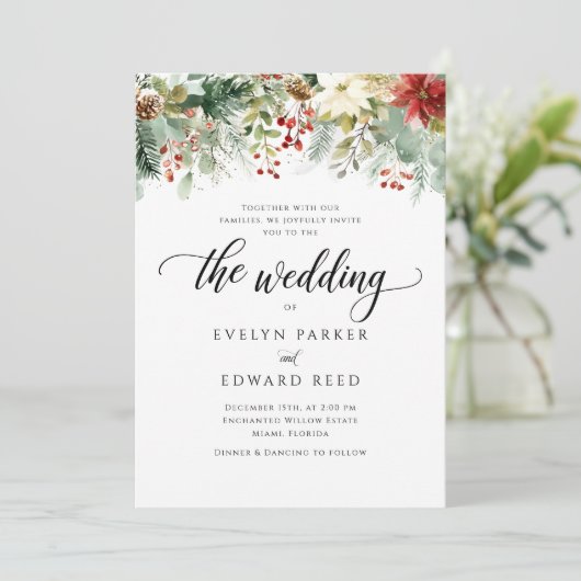 Elegante Waterverf Kerstbruiloft Kaart (Staand voorkant)