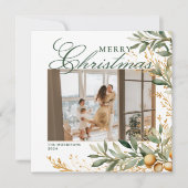 Elegante Waterverf Kerstgroen Custom Photo Feestdagenkaart (Voorkant)