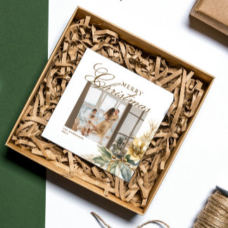 Elegante Waterverf Kerstgroen Custom Photo Feestdagenkaart