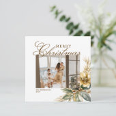 Elegante Waterverf Kerstgroen Custom Photo Feestdagenkaart (Staand voorkant)
