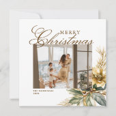 Elegante Waterverf Kerstgroen Custom Photo Feestdagenkaart (Voorkant)