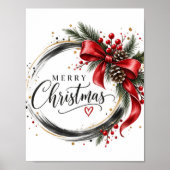Elegante Waterverf Kersthartsticker met R Poster (Voorkant)