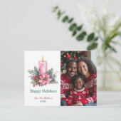 Elegante Waterverf Kerstkaars Custom Photo Feestdagenkaart (Staand voorkant)