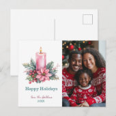 Elegante Waterverf Kerstkaars Custom Photo Feestdagenkaart (Voorkant / Achterkant)