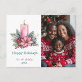 Elegante Waterverf Kerstkaars Custom Photo Feestdagenkaart (Voorkant)