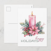 Elegante Waterverf kerstkaars Feestdagenkaart (Voorkant / Achterkant)