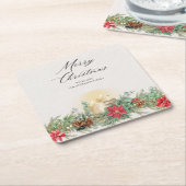 Elegante Waterverf kerstkaars & poinsettia Kartonnen Onderzetters (Schuin)