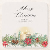 Elegante Waterverf kerstkaars & poinsettia Kartonnen Onderzetters (Voorkant)