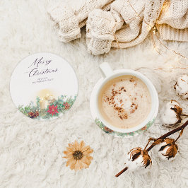 Elegante Waterverf kerstkaars & poinsettia Kartonnen Onderzetters