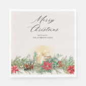 Elegante Waterverf kerstkaars & poinsettia Servet (Voorkant)