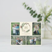 Elegante Waterverf Kerstkrans 4 Foto Feestdagenkaart (Staand voorkant)