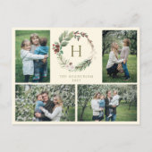 Elegante Waterverf Kerstkrans 4 Foto Feestdagenkaart (Voorkant)