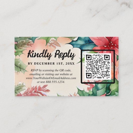 Elegante Waterverf kerstkrans bruiloft Informatiekaartje (Voorkant)