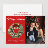 Elegante Waterverf kerstkrans foto Feestdagenkaart (Voorkant / Achterkant)