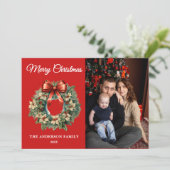 Elegante Waterverf kerstkrans foto Feestdagenkaart (Staand voorkant)