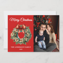 Elegante Waterverf kerstkrans foto Feestdagenkaart
