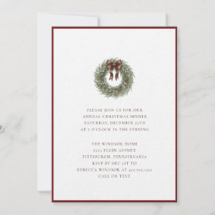 Elegante waterverf kerstkrans geruite strik kaart