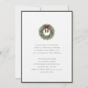 Elegante waterverf kerstkrans geruite strik  kaart