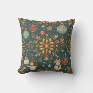 Elegante waterverf kerstkrans & gouden lint kussen