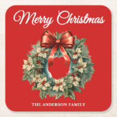 Elegante Waterverf Kerstkrans Kartonnen Onderzetters (Voorkant)