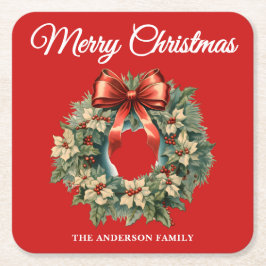 Elegante Waterverf Kerstkrans Kartonnen Onderzetters