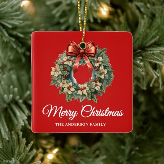 Elegante Waterverf Kerstkrans Keramisch Ornament (Boom)