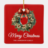 Elegante Waterverf Kerstkrans Keramisch Ornament (Achterkant)