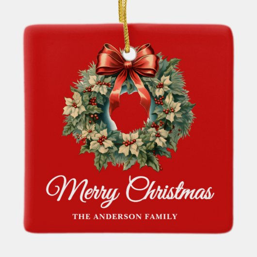 Elegante Waterverf Kerstkrans Keramisch Ornament (Voorkant)