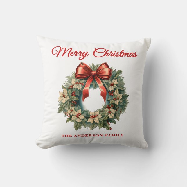 Elegante Waterverf Kerstkrans Kussen (Voorkant)